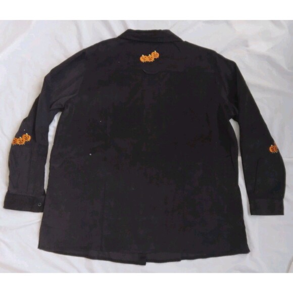 Vintage Quacker Factory Black Corduroy Shirt Jack O Lanterns Embroidered 1X - Picture 7 of 9